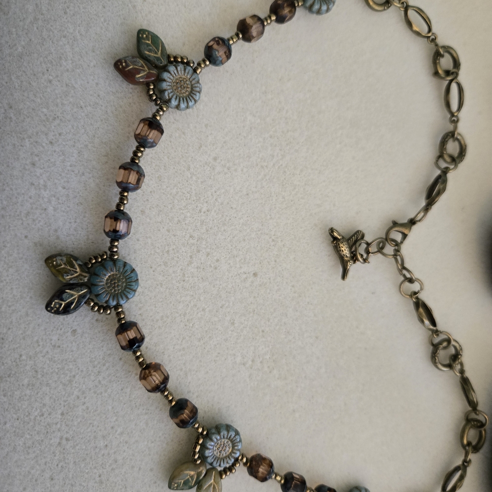 Floral boho Beaded Czech Glass Necklace